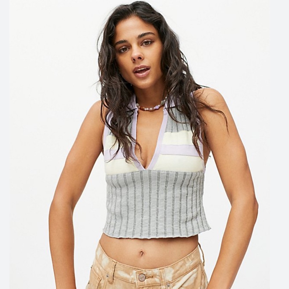 Urban Outfitters BDG Ziggy Collared Notch Neck Knit Tank Top in Purple